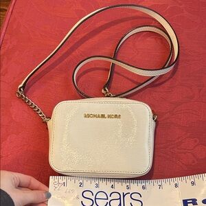Michael Kors Off White Leather Crossbody Camera Bag with Gold Hardware